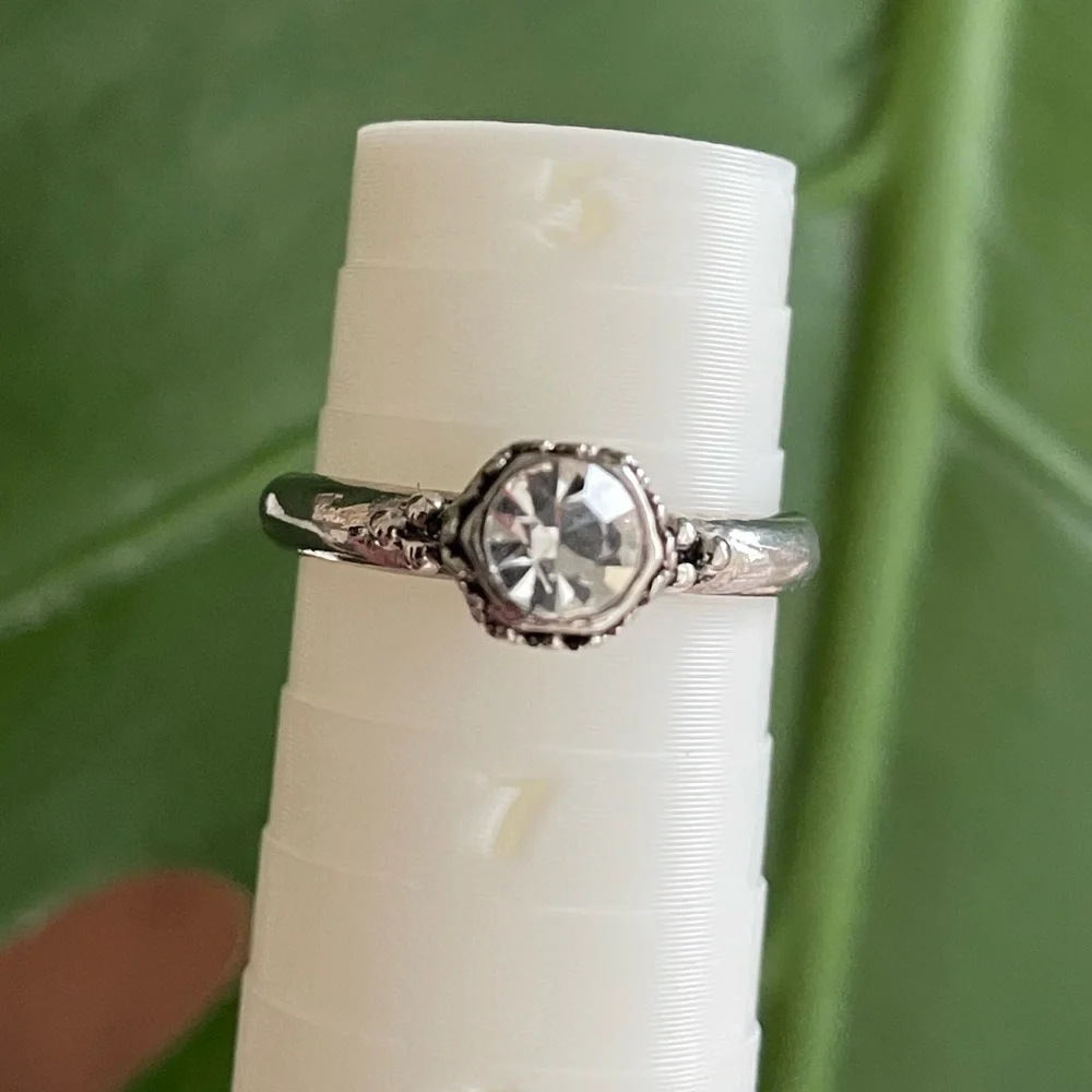 Stacking Ring Set with Filigree Solitaire with Clear Stone Sizes 6, 6.5, 7.5
